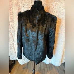 Elegant Black Real Rabbit Fur Jacket